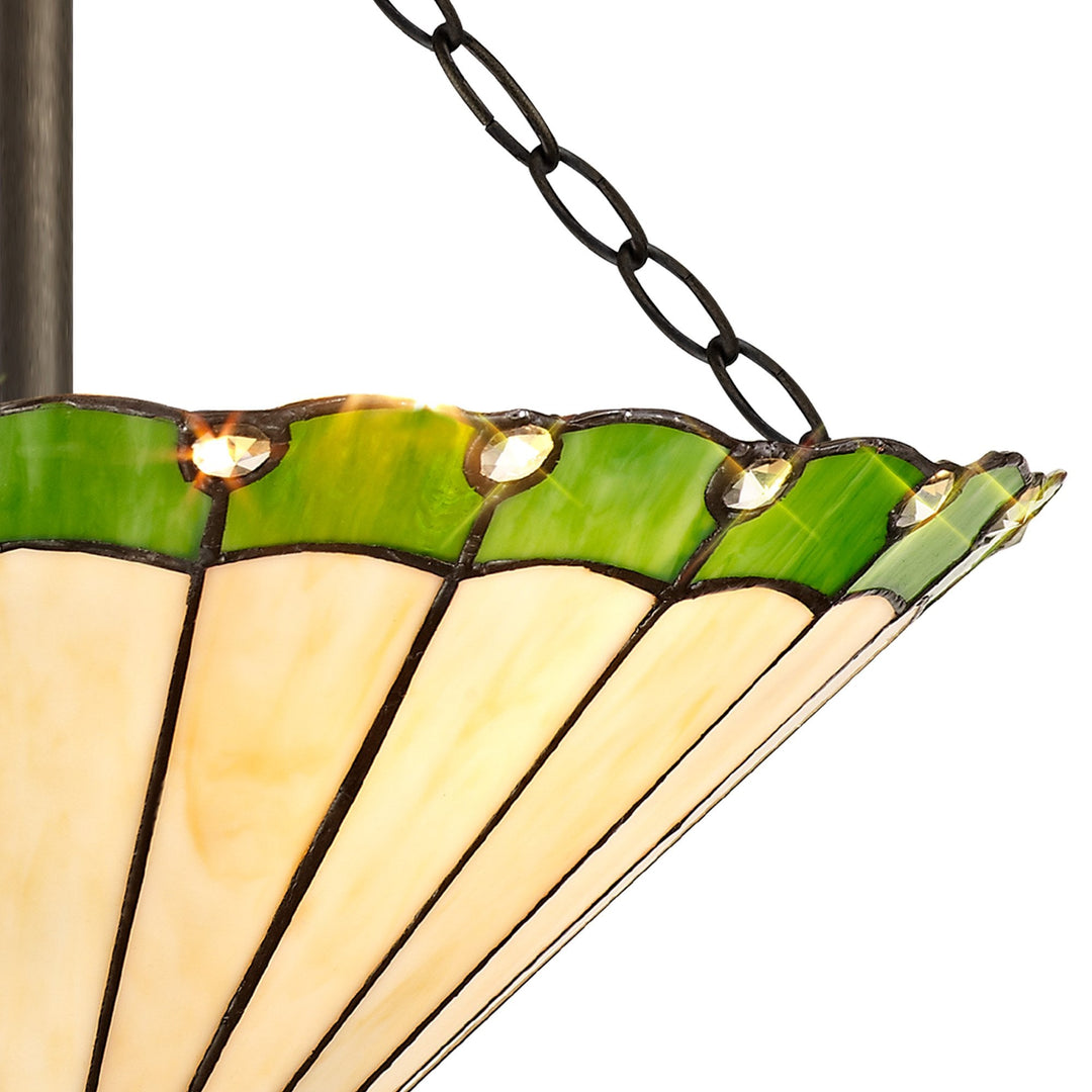 Nelson Lighting NLK02559 Umbrian 3 Light Semi Ceiling With 40cm Tiffany Shade Green/Chrome/Antique Brass