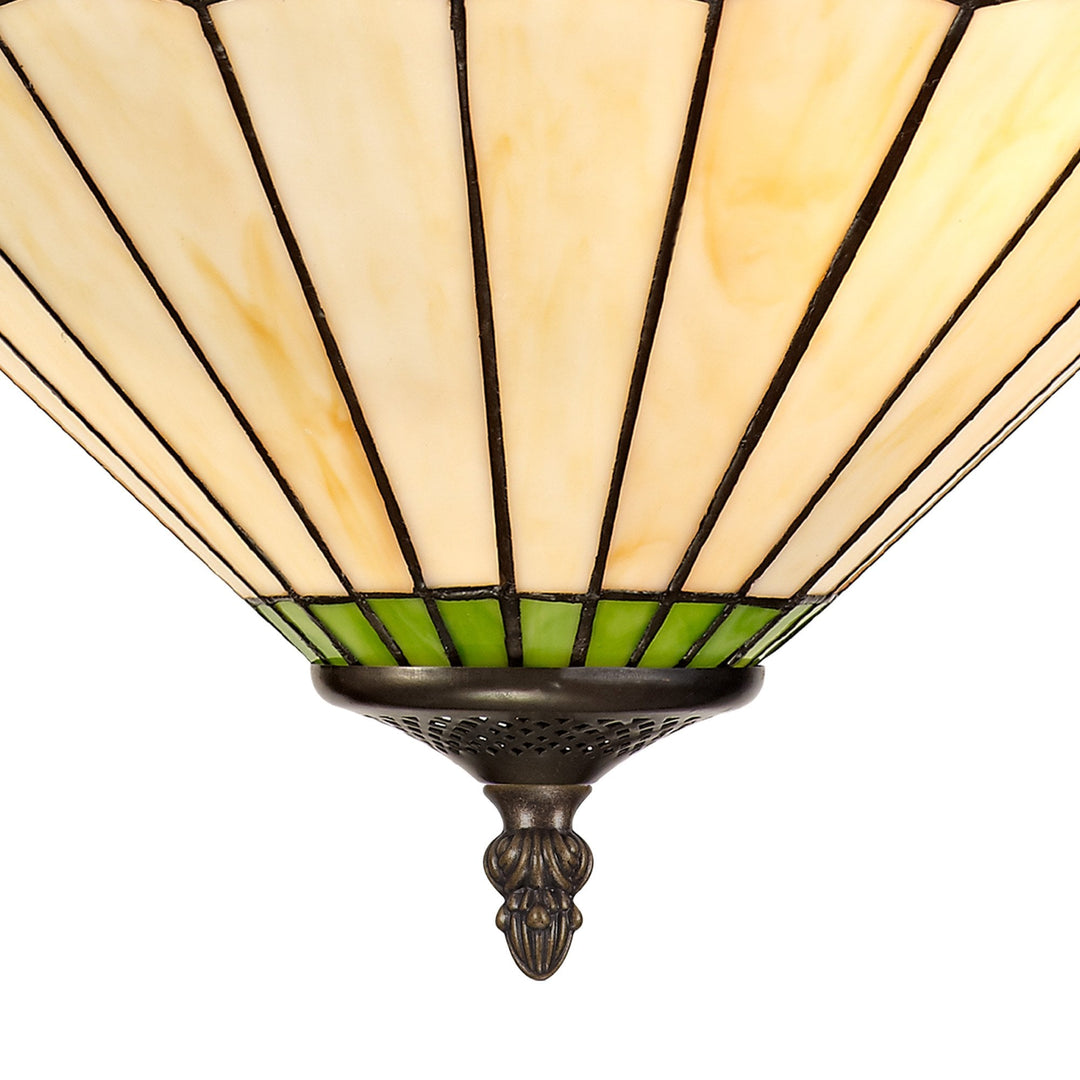 Nelson Lighting NLK02559 Umbrian 3 Light Semi Ceiling With 40cm Tiffany Shade Green/Chrome/Antique Brass