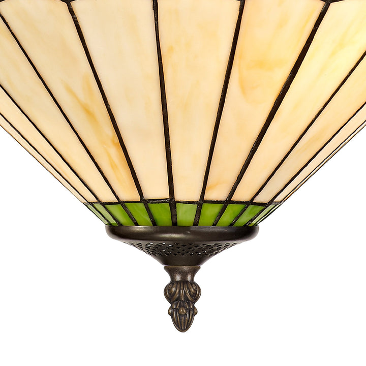 Nelson Lighting NLK02559 Umbrian 3 Light Semi Ceiling With 40cm Tiffany Shade Green/Chrome/Antique Brass