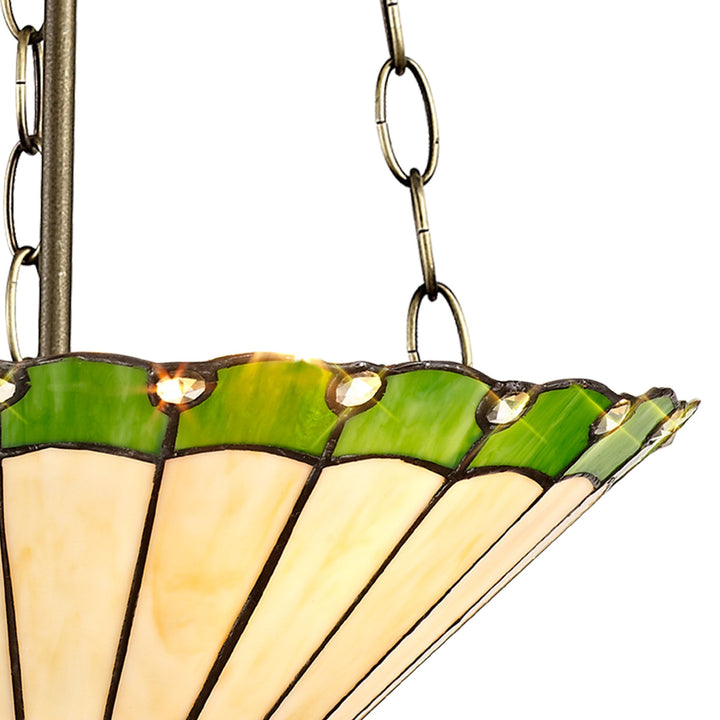 Nelson Lighting NLK02569 Umbrian 3 Light Up Lighter Pendant With 40cm Tiffany Shade Green/Chrome/Antique Brass