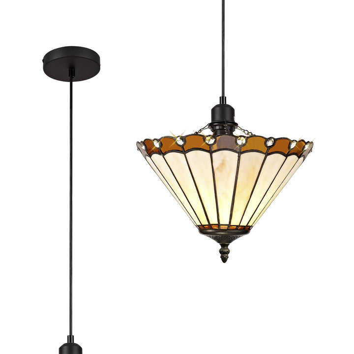 Nelson Lighting NLK02609 Umbrian 1 Light Up Lighter Pendant With 30cm Tiffany Shade Amber/Chrome/Crystal/Black