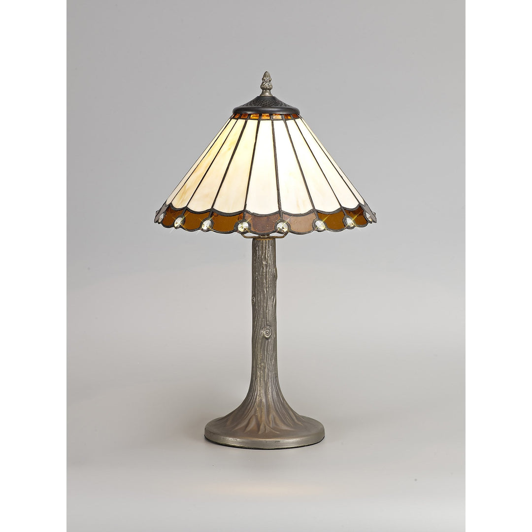 Nelson Lighting NLK02619 Umbrian 1 Light Tree Like Table Lamp With 30cm Tiffany Shade Amber/Chrome/Crystal/Brass