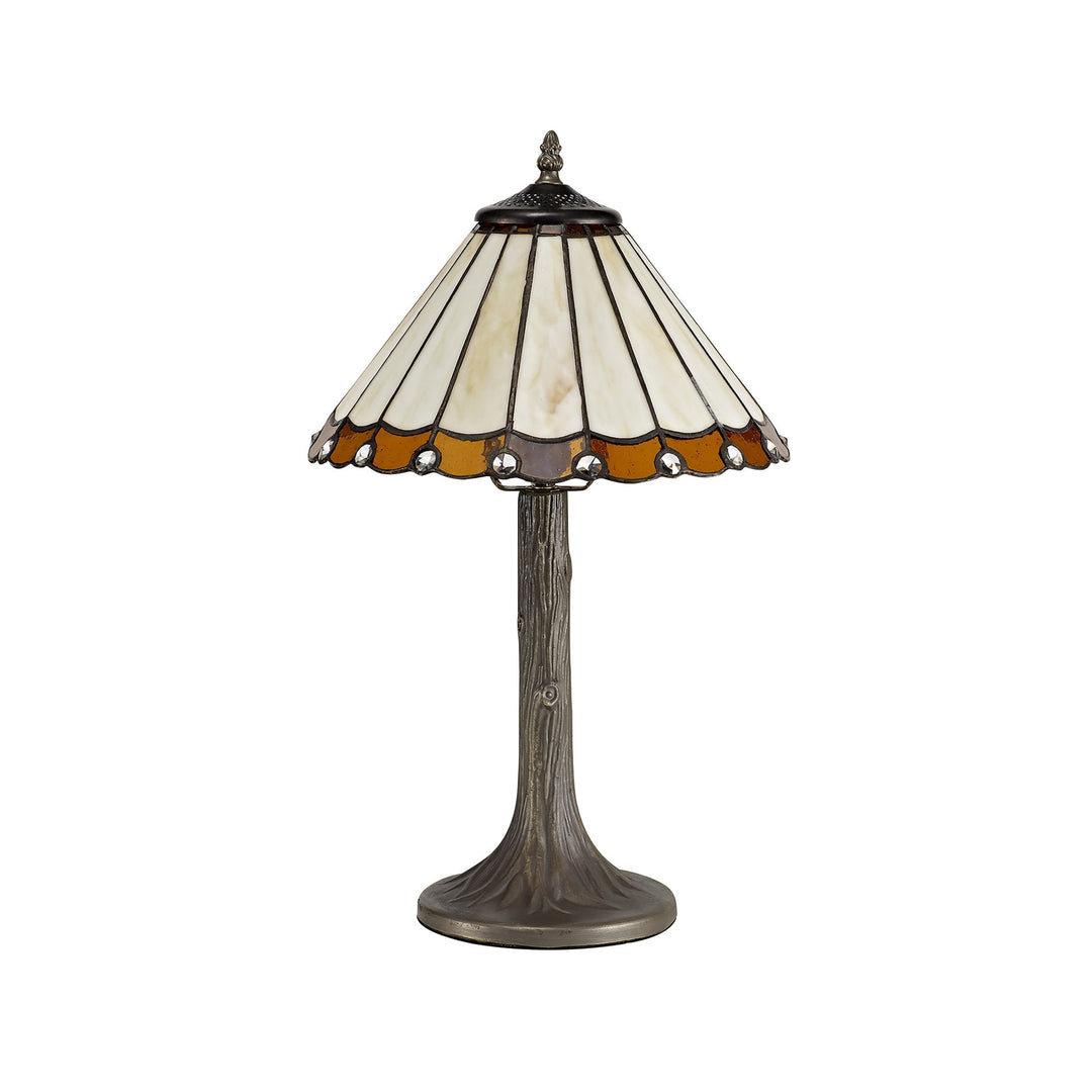 Nelson Lighting NLK02619 Umbrian 1 Light Tree Like Table Lamp With 30cm Tiffany Shade Amber/Chrome/Crystal/Brass