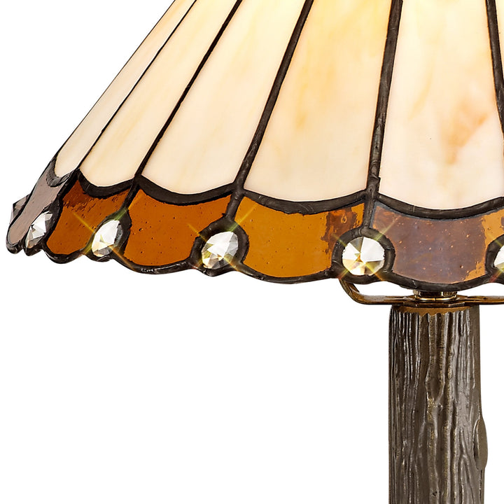 Nelson Lighting NLK02619 Umbrian 1 Light Tree Like Table Lamp With 30cm Tiffany Shade Amber/Chrome/Crystal/Brass