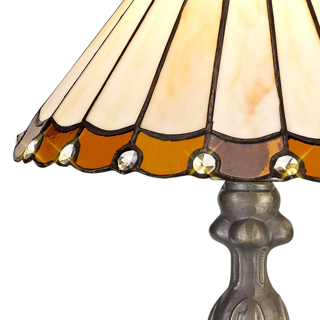 Nelson Lighting NLK02629 Umbrian 1 Light Curved Table Lamp With 30cm Tiffany Shade Amber/Chrome/Antique Brass