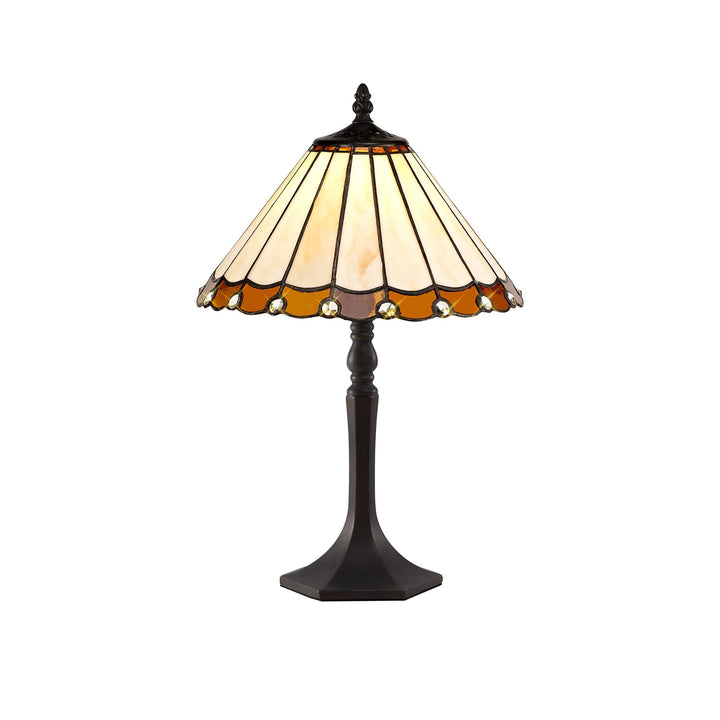 Nelson Lighting NLK02639 Umbrian 1 Light Octagonal Table Lamp With 30cm Tiffany Shade Amber/Chrome/Crystal/Brass