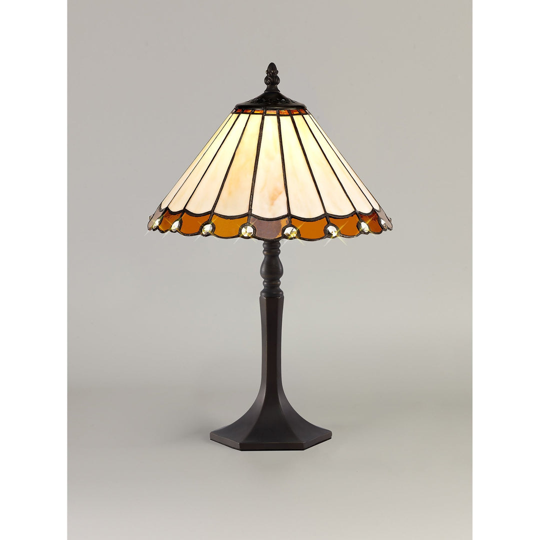 Nelson Lighting NLK02639 Umbrian 1 Light Octagonal Table Lamp With 30cm Tiffany Shade Amber/Chrome/Crystal/Brass