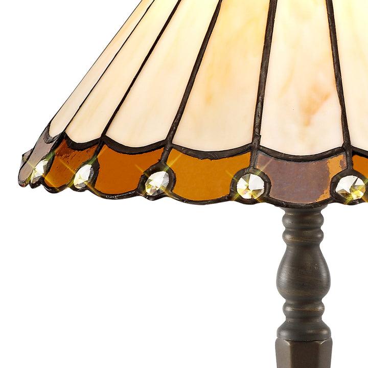 Nelson Lighting NLK02639 Umbrian 1 Light Octagonal Table Lamp With 30cm Tiffany Shade Amber/Chrome/Crystal/Brass