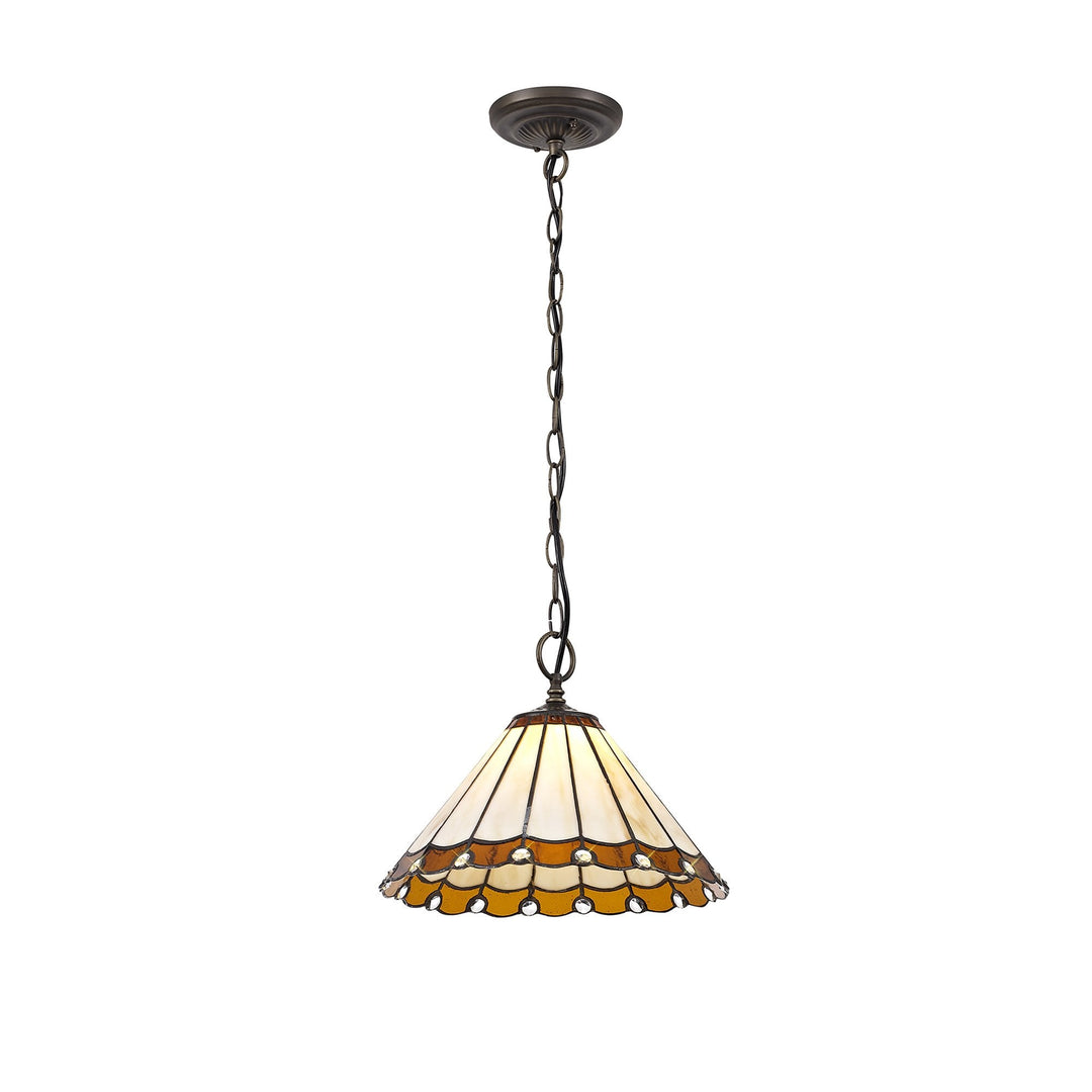 Nelson Lighting NLK02649 Umbrian 1 Light Down Lighter Pendant With 30cm Tiffany Shade Amber/Chrome/Crystal/Brass