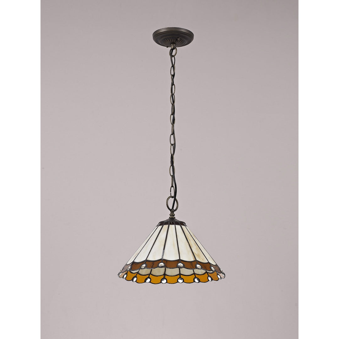 Nelson Lighting NLK02649 Umbrian 1 Light Down Lighter Pendant With 30cm Tiffany Shade Amber/Chrome/Crystal/Brass