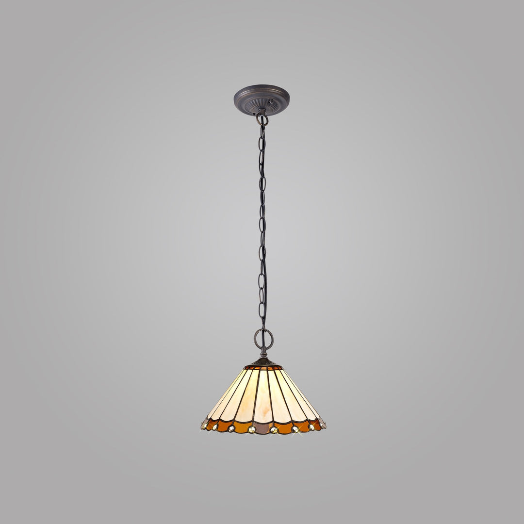 Nelson Lighting NLK02659 Umbrian 2 Light Down Lighter Pendant With 30cm Tiffany Shade Amber/Chrome/Crystal/Brass