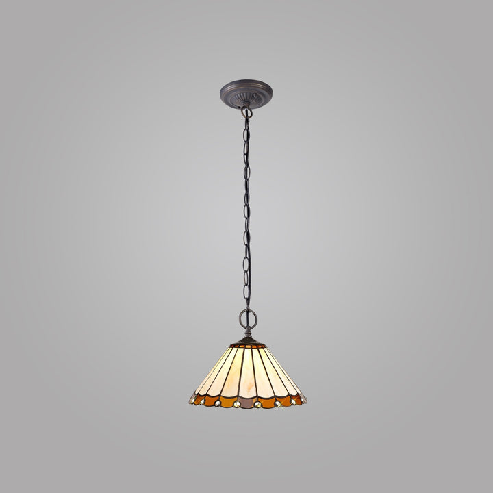 Nelson Lighting NLK02659 Umbrian 2 Light Down Lighter Pendant With 30cm Tiffany Shade Amber/Chrome/Crystal/Brass