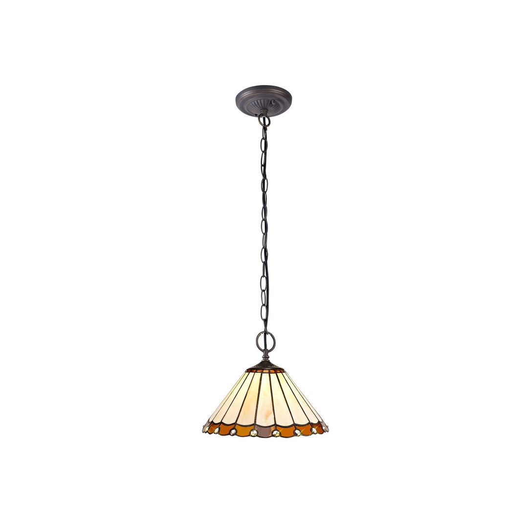 Nelson Lighting NLK02659 Umbrian 2 Light Down Lighter Pendant With 30cm Tiffany Shade Amber/Chrome/Crystal/Brass