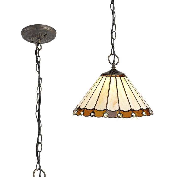 Nelson Lighting NLK02669 Umbrian 3 Light Down Lighter Pendant With 30cm Tiffany Shade Amber/Chrome/Crystal/Brass