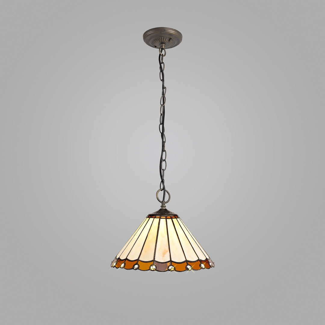 Nelson Lighting NLK02669 Umbrian 3 Light Down Lighter Pendant With 30cm Tiffany Shade Amber/Chrome/Crystal/Brass