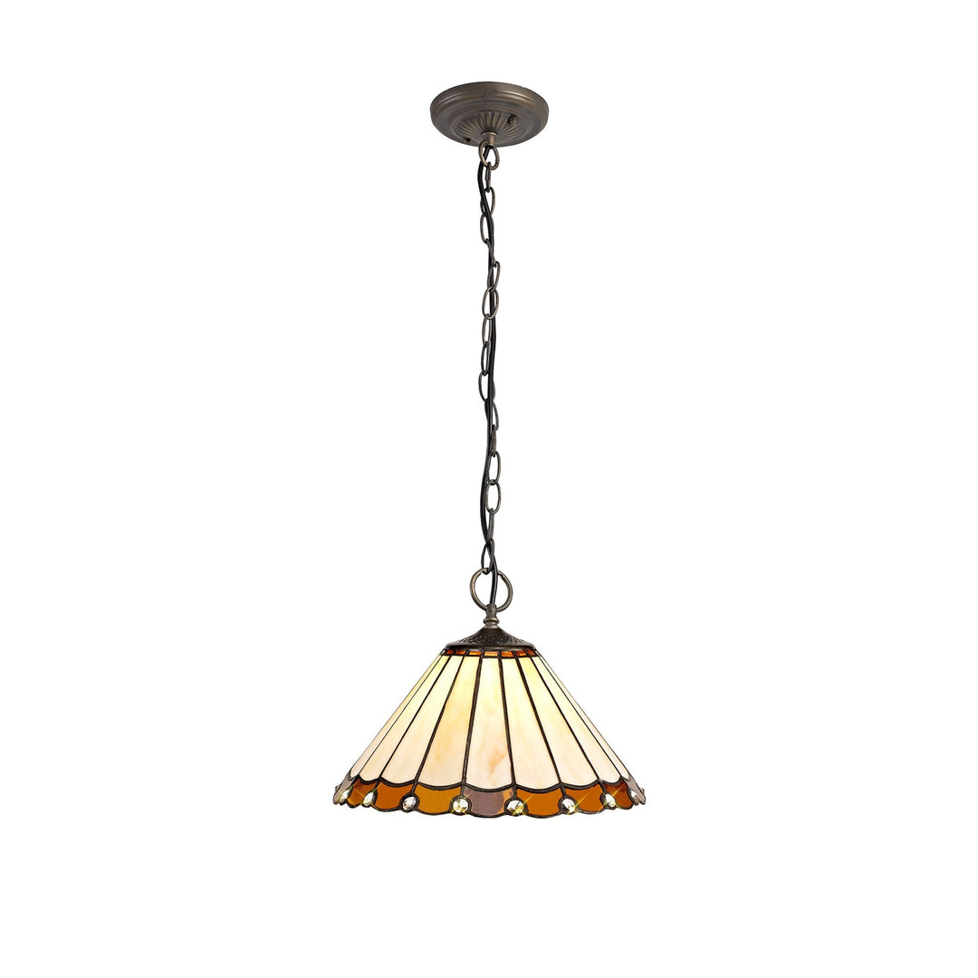 Nelson Lighting NLK02669 Umbrian 3 Light Down Lighter Pendant With 30cm Tiffany Shade Amber/Chrome/Crystal/Brass