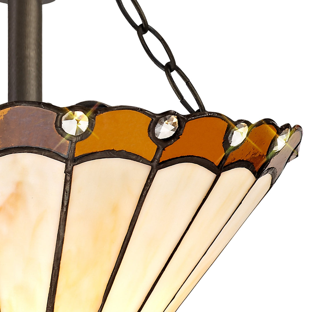 Nelson Lighting NLK02679 Umbrian 2 Light Semi Ceiling With 30cm Tiffany Shade Amber/Chrome/Antique Brass