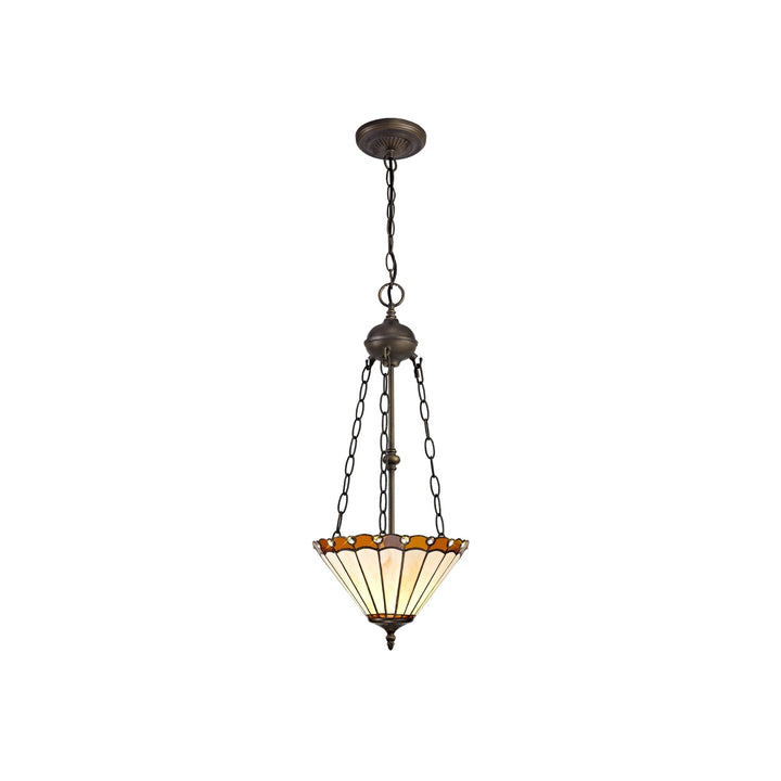 Nelson Lighting NLK02699 Umbrian 2 Light Up Lighter Pendant With 30cm Tiffany Shade Amber/Chrome/Antique Brass