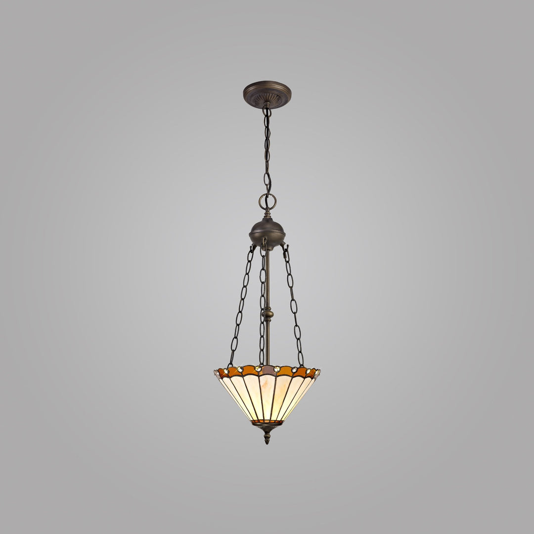 Nelson Lighting NLK02699 Umbrian 2 Light Up Lighter Pendant With 30cm Tiffany Shade Amber/Chrome/Antique Brass