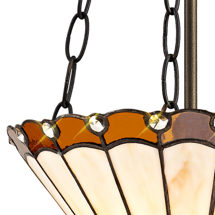 Nelson Lighting NLK02699 Umbrian 2 Light Up Lighter Pendant With 30cm Tiffany Shade Amber/Chrome/Antique Brass