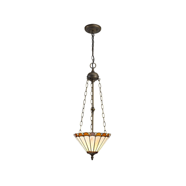 Nelson Lighting NLK02709 Umbrian 3 Light Up Lighter Pendant With 30cm Tiffany Shade Amber/Chrome/Antique Brass