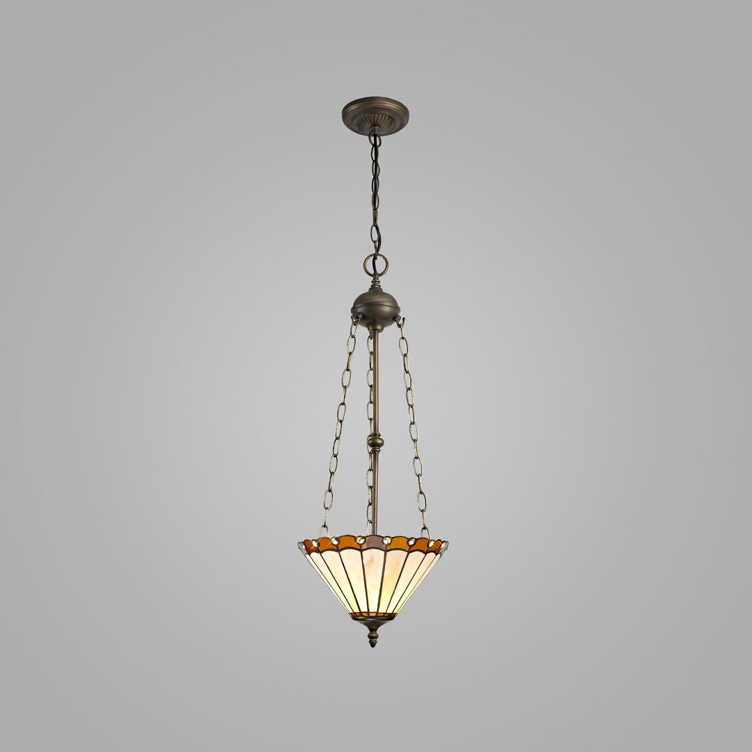 Nelson Lighting NLK02709 Umbrian 3 Light Up Lighter Pendant With 30cm Tiffany Shade Amber/Chrome/Antique Brass