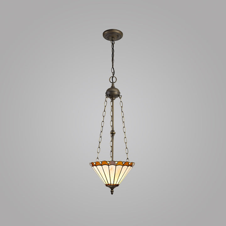 Nelson Lighting NLK02709 Umbrian 3 Light Up Lighter Pendant With 30cm Tiffany Shade Amber/Chrome/Antique Brass