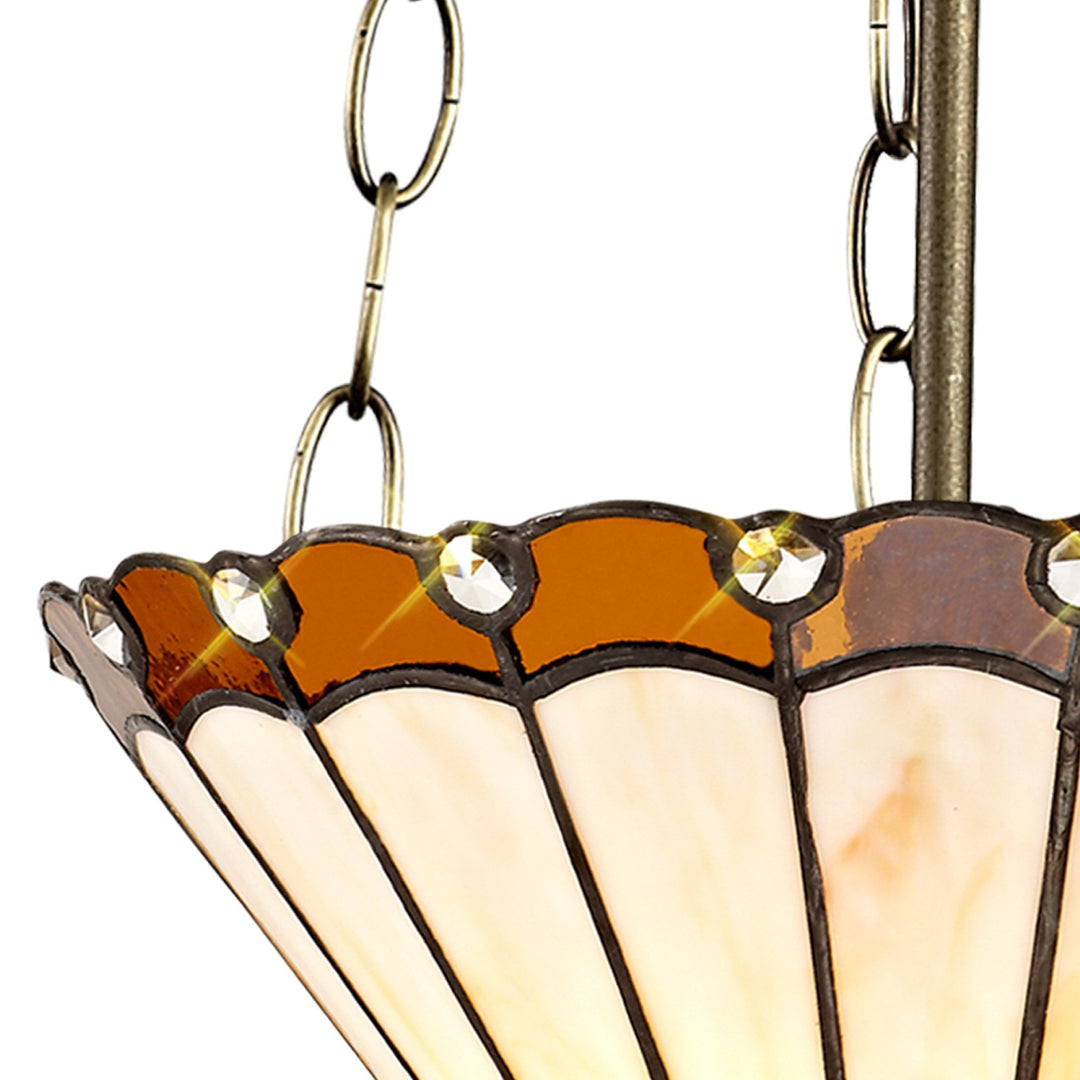 Nelson Lighting NLK02709 Umbrian 3 Light Up Lighter Pendant With 30cm Tiffany Shade Amber/Chrome/Antique Brass