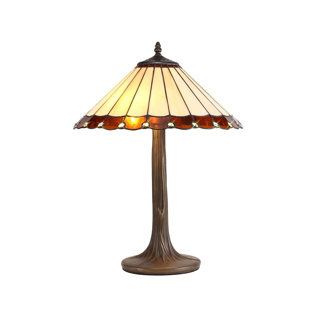 Nelson Lighting NLK02719 Umbrian 2 Light Tree Like Table Lamp With 40cm Tiffany Shade Amber/Chrome/Crystal/Brass