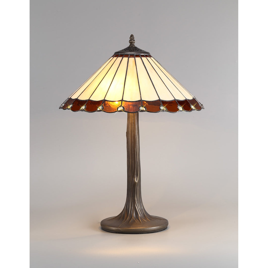 Nelson Lighting NLK02719 Umbrian 2 Light Tree Like Table Lamp With 40cm Tiffany Shade Amber/Chrome/Crystal/Brass