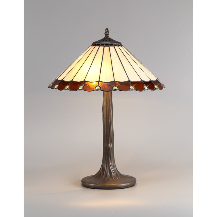 Nelson Lighting NLK02719 Umbrian 2 Light Tree Like Table Lamp With 40cm Tiffany Shade Amber/Chrome/Crystal/Brass