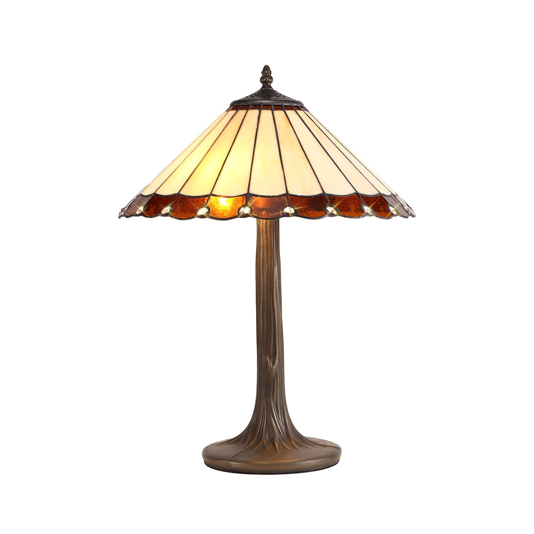 Nelson Lighting NLK02729 Umbrian 2 Light Curved Table Lamp With 40cm Tiffany Shade Amber/Chrome/Antique Brass