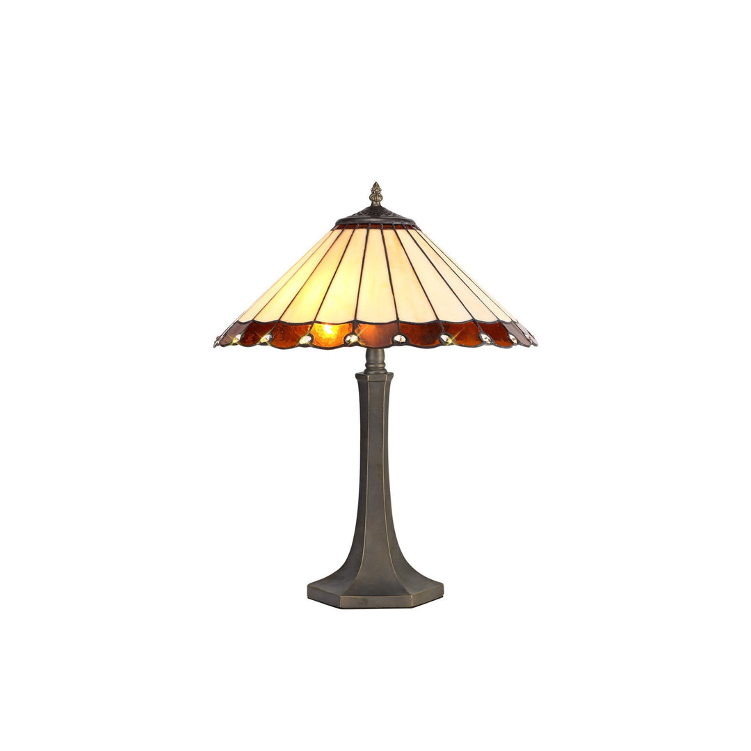 Nelson Lighting NLK02739 Umbrian 2 Light Octagonal Table Lamp With 40cm Tiffany Shade Amber/Chrome/Crystal/Brass