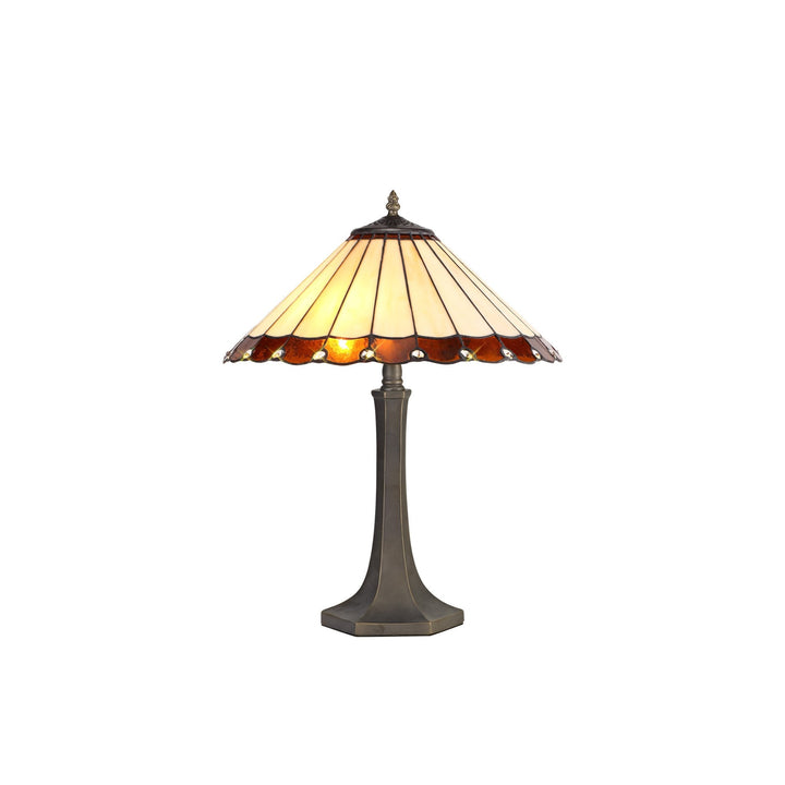 Nelson Lighting NLK02739 Umbrian 2 Light Octagonal Table Lamp With 40cm Tiffany Shade Amber/Chrome/Crystal/Brass
