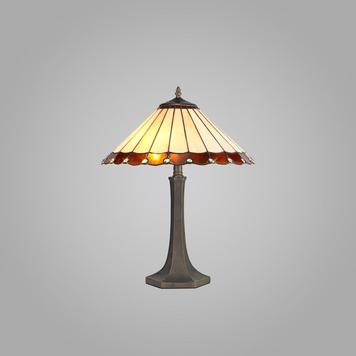 Nelson Lighting NLK02739 Umbrian 2 Light Octagonal Table Lamp With 40cm Tiffany Shade Amber/Chrome/Crystal/Brass