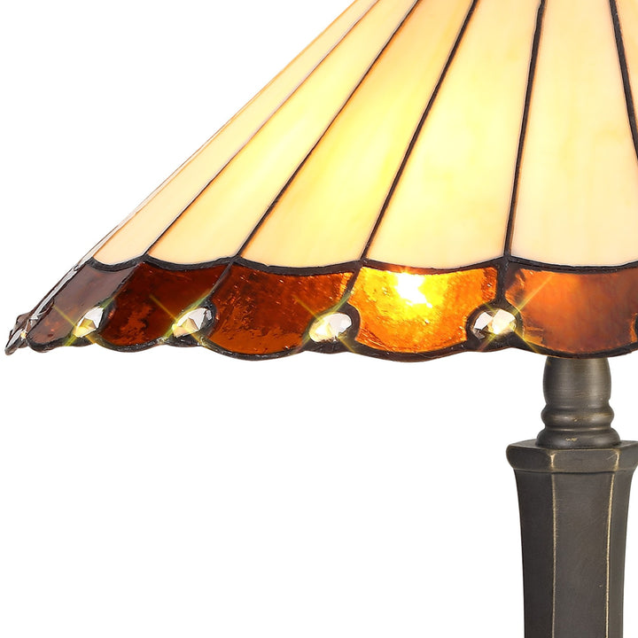 Nelson Lighting NLK02739 Umbrian 2 Light Octagonal Table Lamp With 40cm Tiffany Shade Amber/Chrome/Crystal/Brass