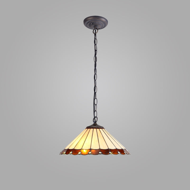 Nelson Lighting NLK02749 Umbrian 1 Light Down Lighter Pendant With 40cm Tiffany Shade Amber/Chrome/Crystal/Brass