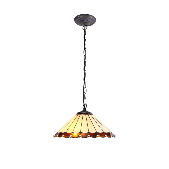 Nelson Lighting NLK02749 Umbrian 1 Light Down Lighter Pendant With 40cm Tiffany Shade Amber/Chrome/Crystal/Brass