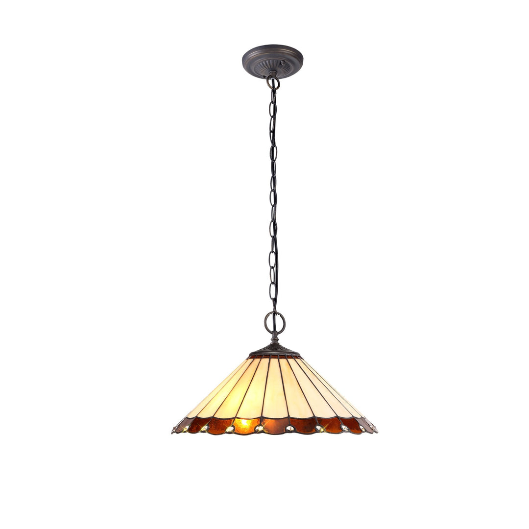 Nelson Lighting NLK02759 Umbrian 2 Light Down Lighter Pendant With 40cm Tiffany Shade Amber/Chrome/Crystal/Brass