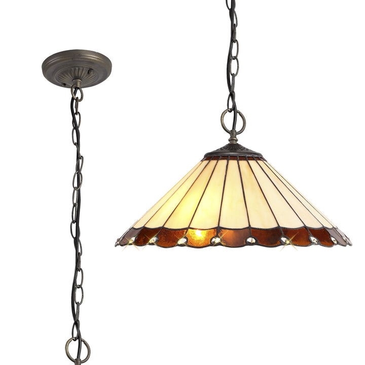 Nelson Lighting NLK02769 Umbrian 3 Light Down Lighter Pendant With 40cm Tiffany Shade Amber/Chrome/Crystal/Brass