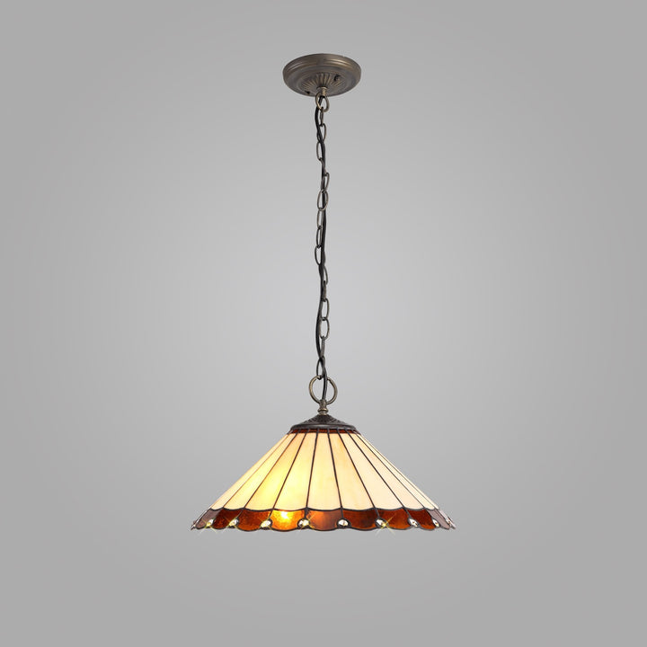 Nelson Lighting NLK02769 Umbrian 3 Light Down Lighter Pendant With 40cm Tiffany Shade Amber/Chrome/Crystal/Brass