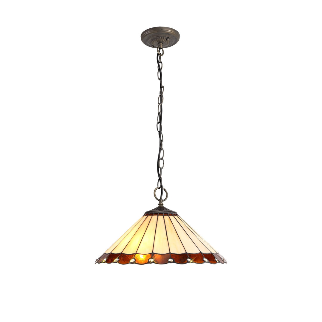 Nelson Lighting NLK02769 Umbrian 3 Light Down Lighter Pendant With 40cm Tiffany Shade Amber/Chrome/Crystal/Brass