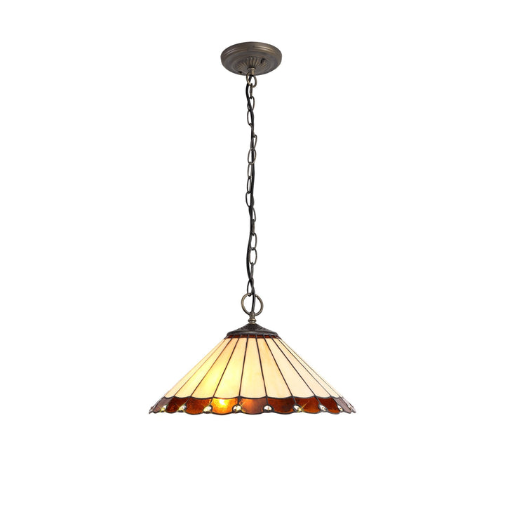 Nelson Lighting NLK02769 Umbrian 3 Light Down Lighter Pendant With 40cm Tiffany Shade Amber/Chrome/Crystal/Brass