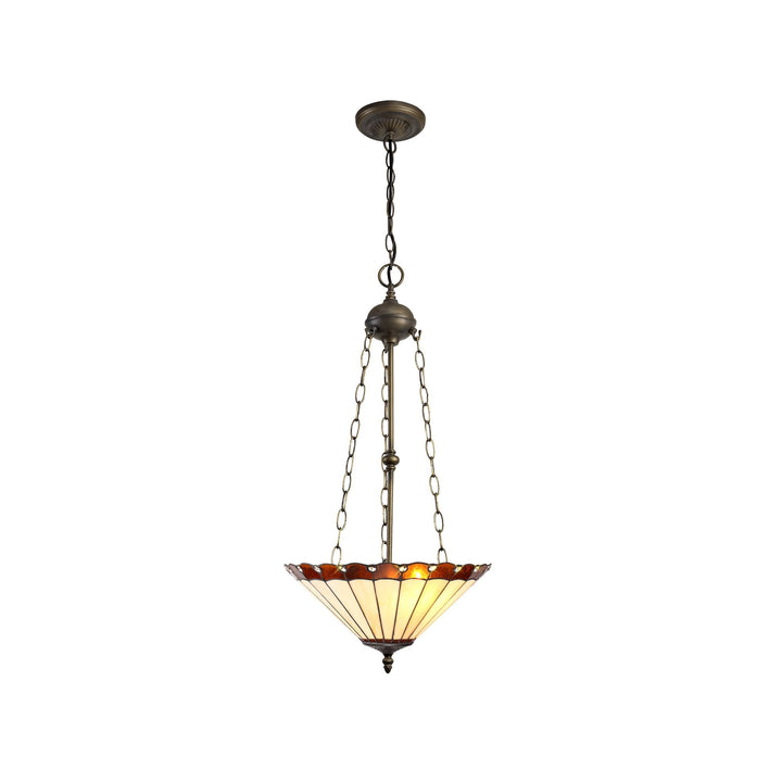 Nelson Lighting NLK02789 Umbrian 3 Light Up Lighter Pendant With 40cm Tiffany Shade Amber/Chrome/Antique Brass