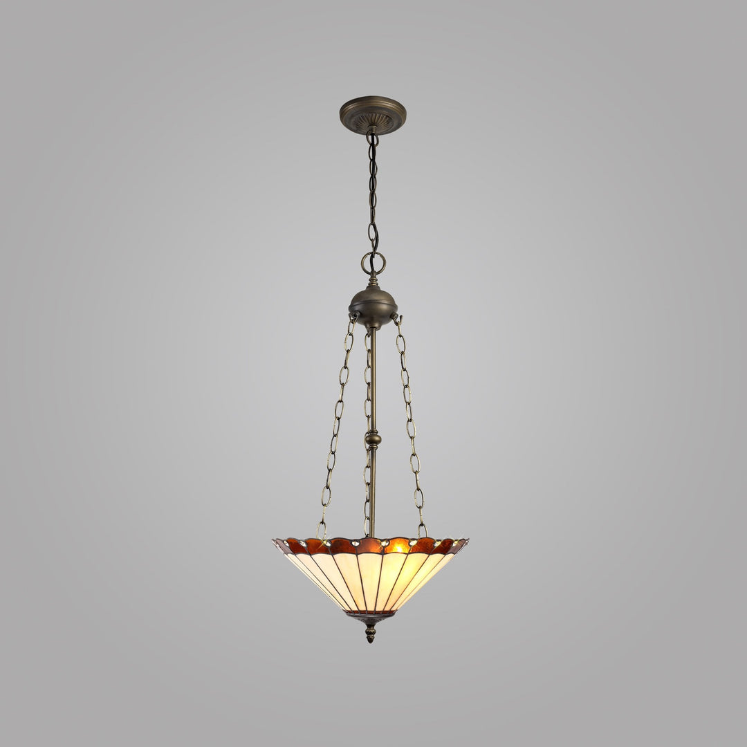 Nelson Lighting NLK02789 Umbrian 3 Light Up Lighter Pendant With 40cm Tiffany Shade Amber/Chrome/Antique Brass