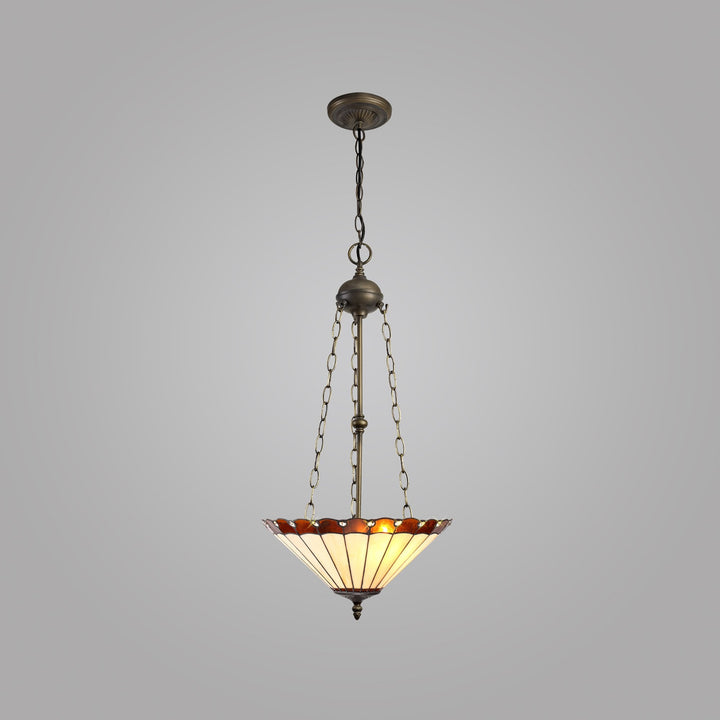 Nelson Lighting NLK02789 Umbrian 3 Light Up Lighter Pendant With 40cm Tiffany Shade Amber/Chrome/Antique Brass