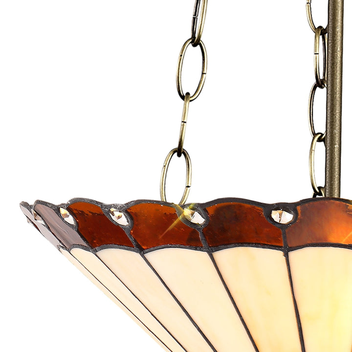 Nelson Lighting NLK02789 Umbrian 3 Light Up Lighter Pendant With 40cm Tiffany Shade Amber/Chrome/Antique Brass