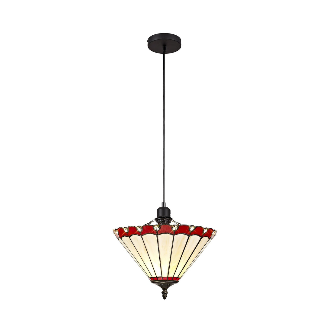 Nelson Lighting NLK02829 Umbrian 1 Light Up Lighter Pendant With 30cm Tiffany Shade Red/Chrome/Crystal/Black