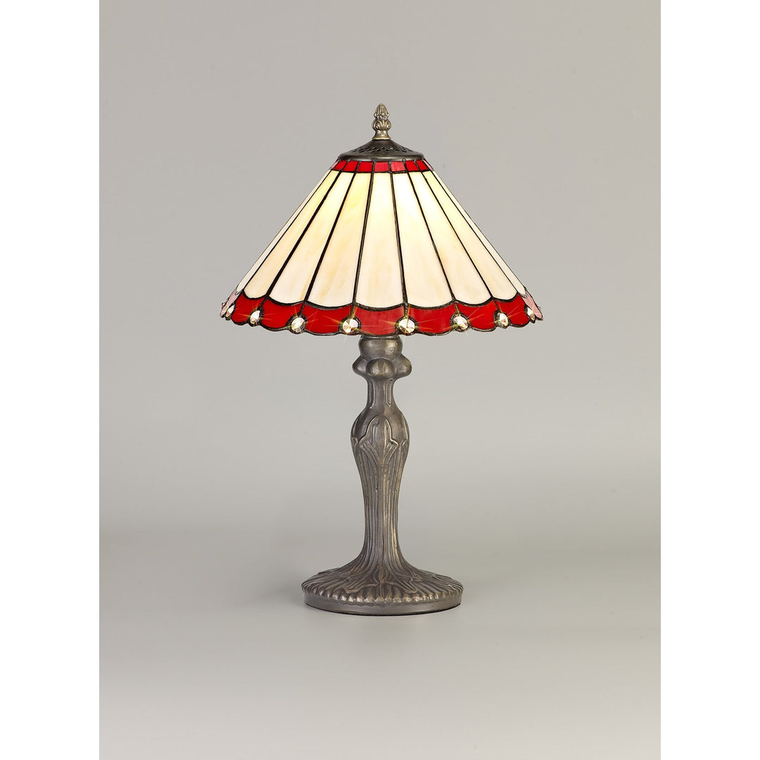 Nelson Lighting NLK02849 Umbrian 1 Light Curved Table Lamp With 30cm Tiffany Shade Red/Chrome/Antique Brass
