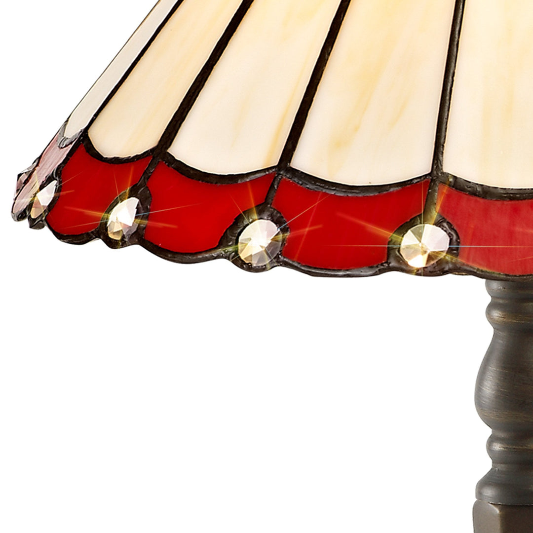 Nelson Lighting NLK02859 Umbrian 1 Light Octagonal Table Lamp With 30cm Tiffany Shade Red/Chrome/Antique Brass